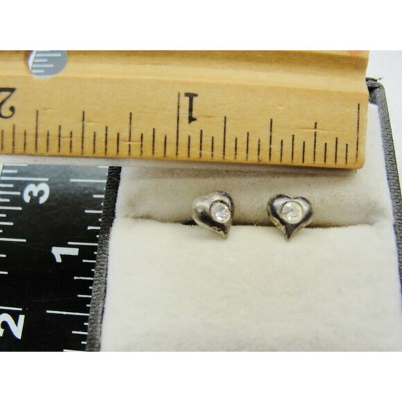 VTG 925 Sterling Silver Heart Rhinestone Post Earrings - Picture 4 of 7